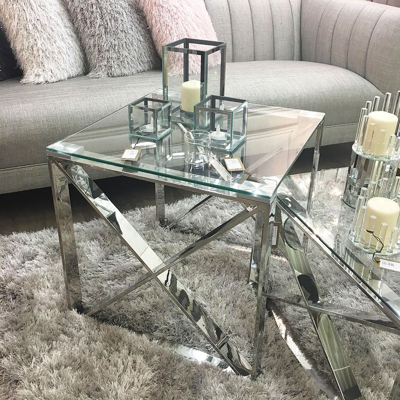 Zenn Contemporary Stainless Steel Clear Glass Side End Display Table Picture Perfect Home
