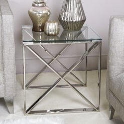 Zenn Contemporary Stainless Steel Clear Glass Side End Display Table