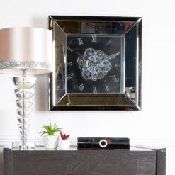 Arctic Noir 60cm Smoked Mirrored Wall Clock With Moving Gears