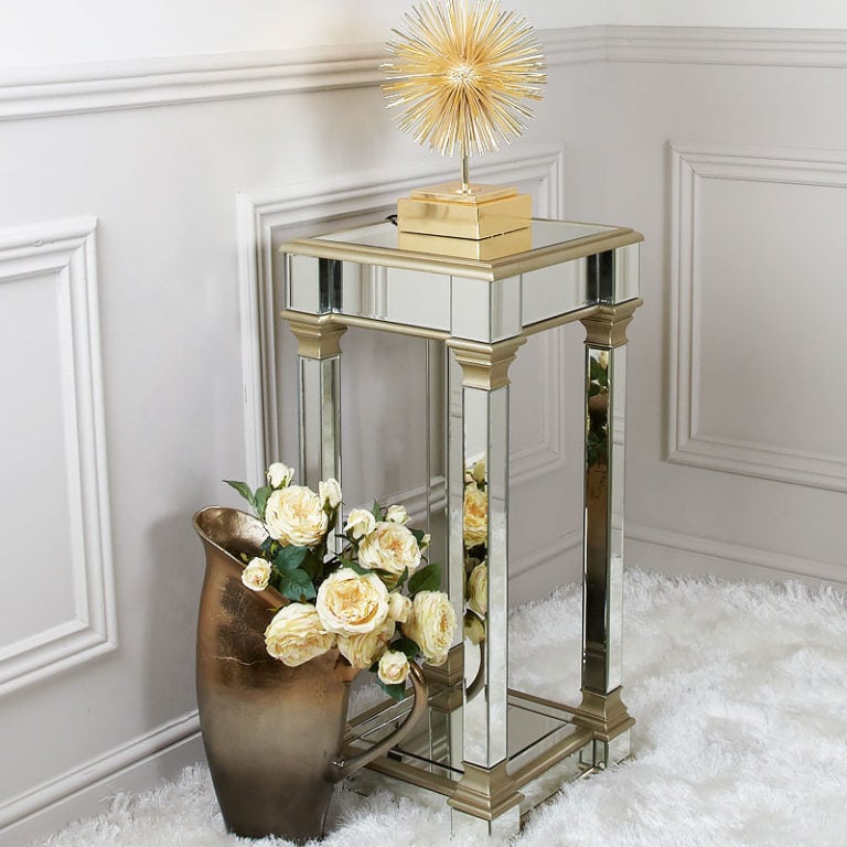 Athens Gold Mirrored Telephone Table Side Table End Table 90cm Picture Perfect Home