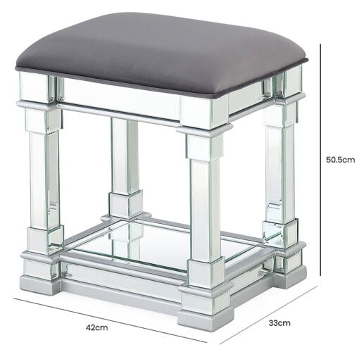 Athens Mirrored Dressing Stool in Silver
