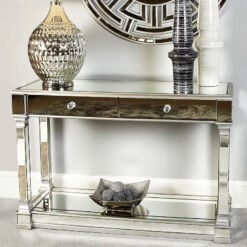 Athens Silver Mirrored 2 Drawer Console Table Dressing Table