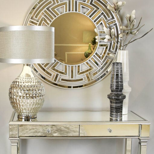 Athens Antique Silver Mirrored 2 Drawer Console Table Dressing Table