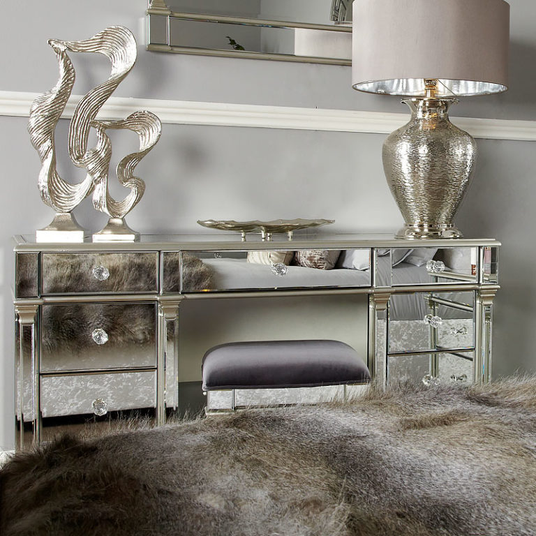Athens Silver Mirrored 9 Drawer Dressing Table Picture Perfect Home
