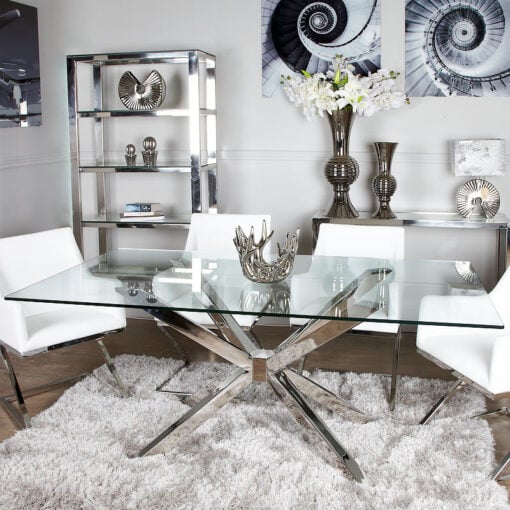 Aurelia Chrome And Glass Rectangular Dining Table 160cm