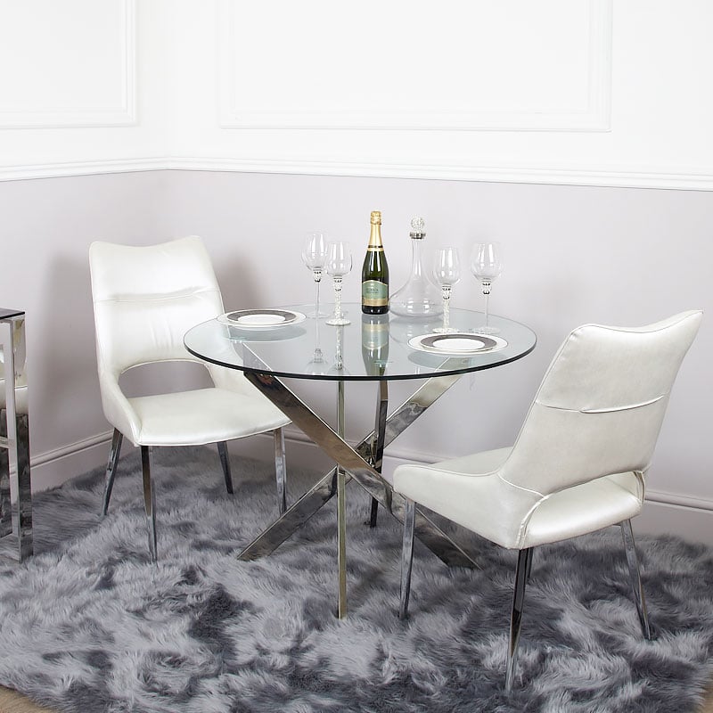 Aurelia Chrome And Glass Round Medium, Wayfair Round Glass Dining Table And Chairs