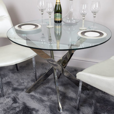 Aurelia Chrome And Glass Round Medium Dining Table | Picture Perfect Home