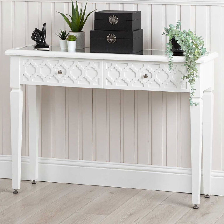 Blanca White Wooden Mirror Top 2 Drawer Console Dressing Table