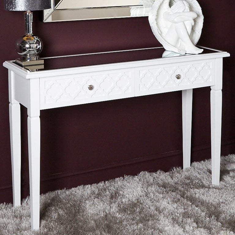 2 Drawer White Mirrored Mosaic Glass Console Dressing Hall Table Picture Perfect Home