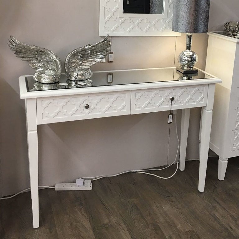 Blanca White Wooden Mirror Top 2 Drawer Console Dressing Table
