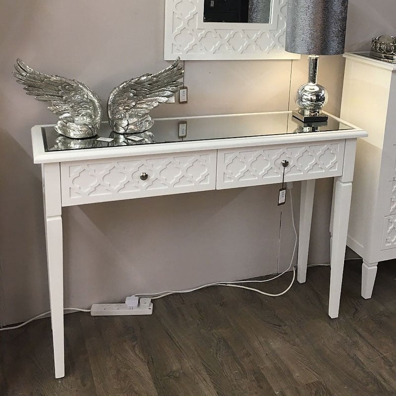 Blanca White Wooden Mirror Top 2 Drawer Console Dressing Table Picture Perfect Home