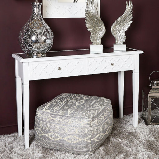 Blanca White Wooden Mirror Top 2 Drawer Console Dressing Table