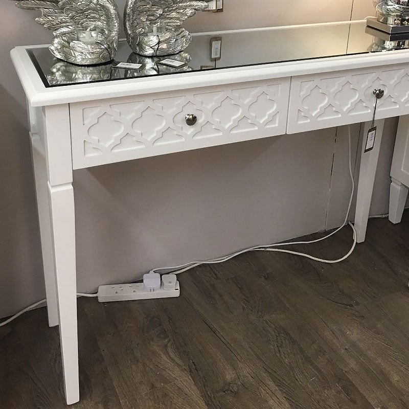 Blanca White Wooden Mirror Top 2 Drawer Console Dressing Table Picture Perfect Home