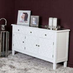 Blanca White Wooden Mirror Top 3 Door 3 Drawer Chest Cabinet Sideboard