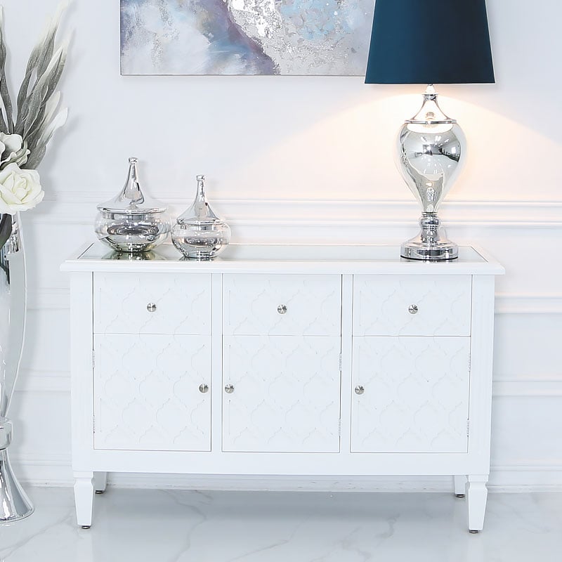 3 Drawer Chest Cabinet Sideboard, White Dresser With 3 Mirrors