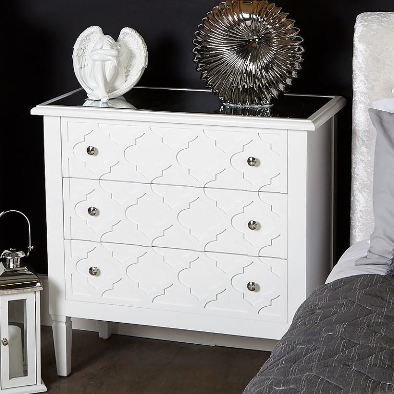 Blanca White Wooden Mirror Top Chest 3 Drawer Chest Of Drawers