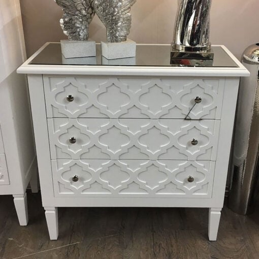 Blanca White Wooden Mirror Top Chest 3 Drawer Chest Of Drawers Cabinet