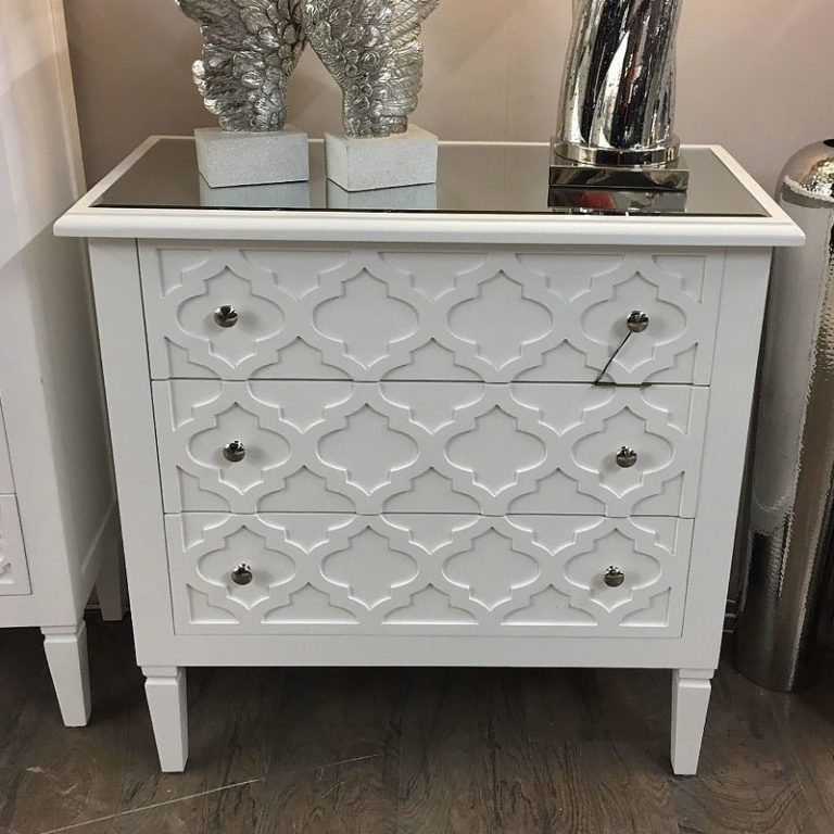 Blanca White Wooden Mirror Top Chest 3 Drawer Chest Of Drawers