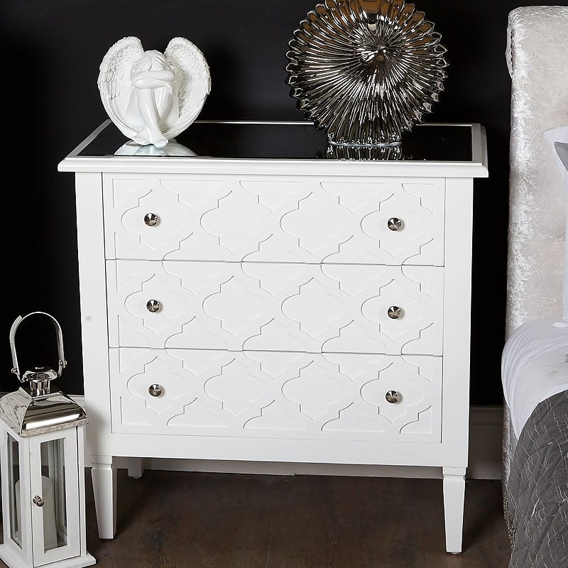 Blanca White Wooden Mirror Top Chest 3, Chest With Mirror On Top