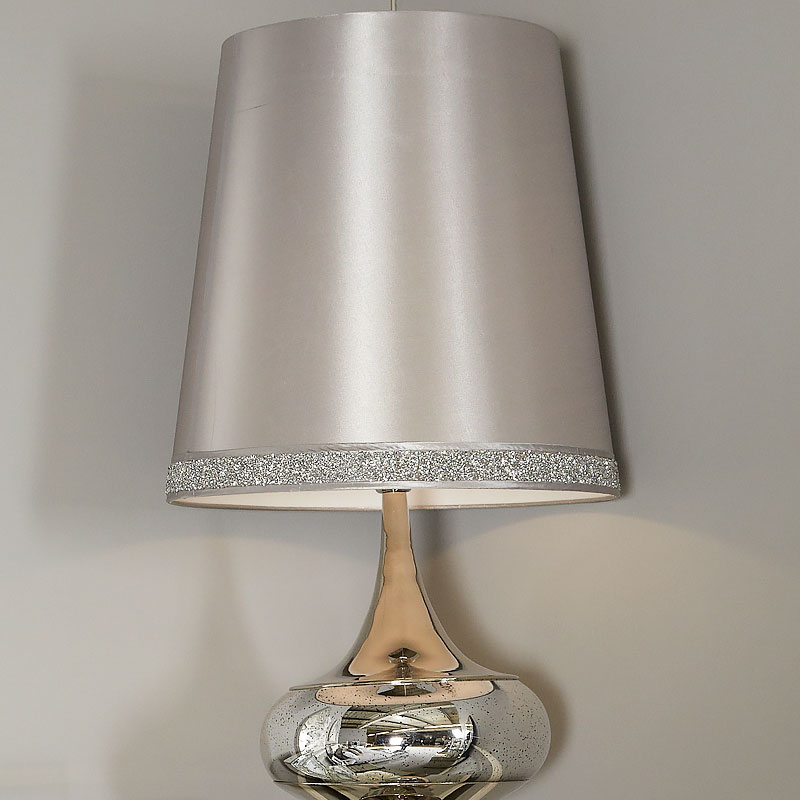 Chrome And Glass Podium Statement Table Lamp With Silver Sparkly