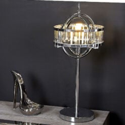 Chrome & Crystal Hollywood Table Lamp With Clear And Chrome Drum Shade