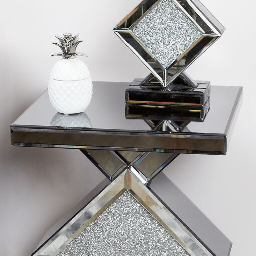 Diamond Glitz Noir Smoked Mirrored End Table Side Table