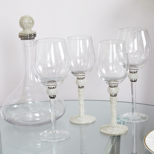 Diamond Glitz White Wine Glass Diamond Base Stem And Ball