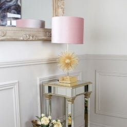 Gold Sunburst Table Lamp With Pink Shade