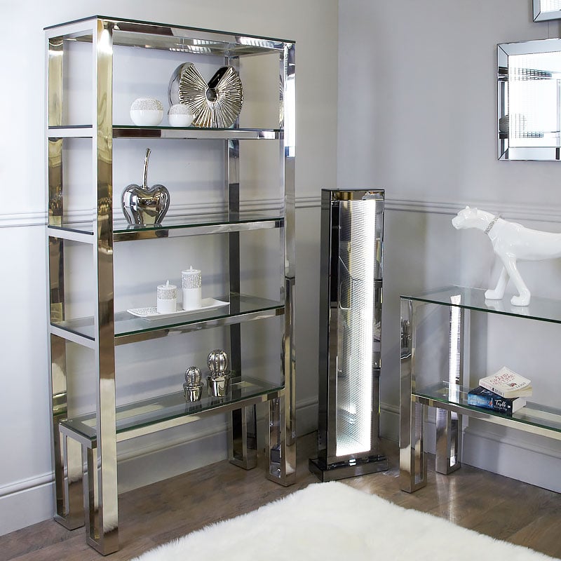 Harvey Chrome And Glass Shelving Unit Display Cabinet Picture