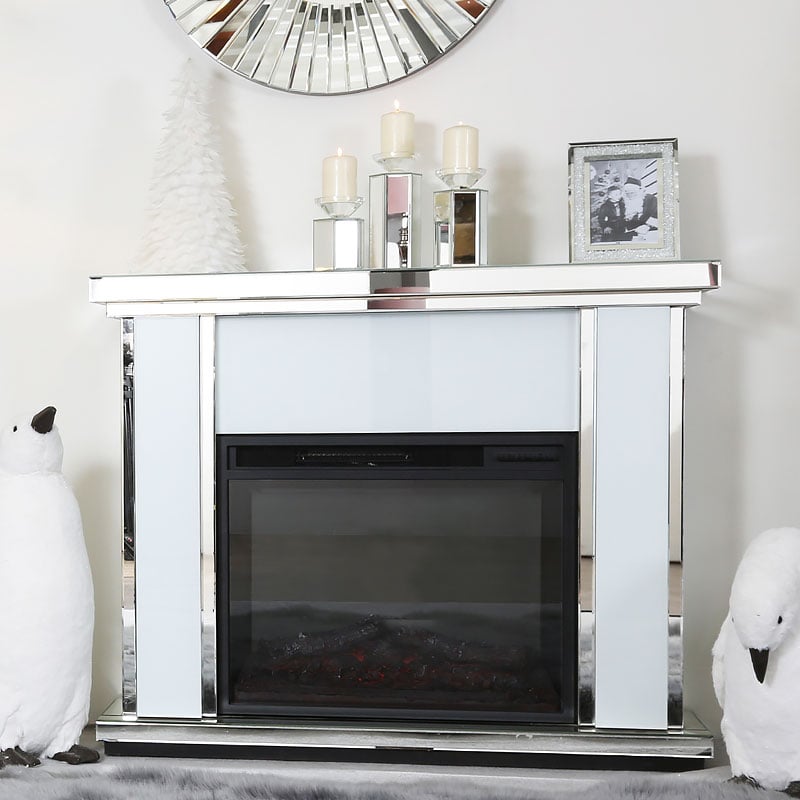 Madison White Mirrored Electric Fireplace Surround