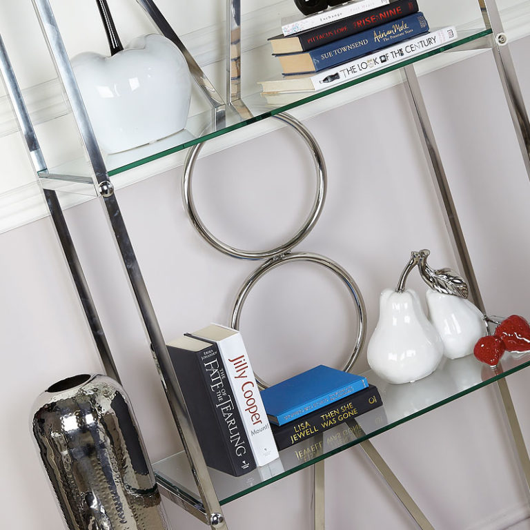 Magnus Chrome Clear Black Glass Showcase Display Shelving Unit