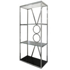 Magnus Chrome Clear Black Glass Showcase Display Cabinet Shelving Unit