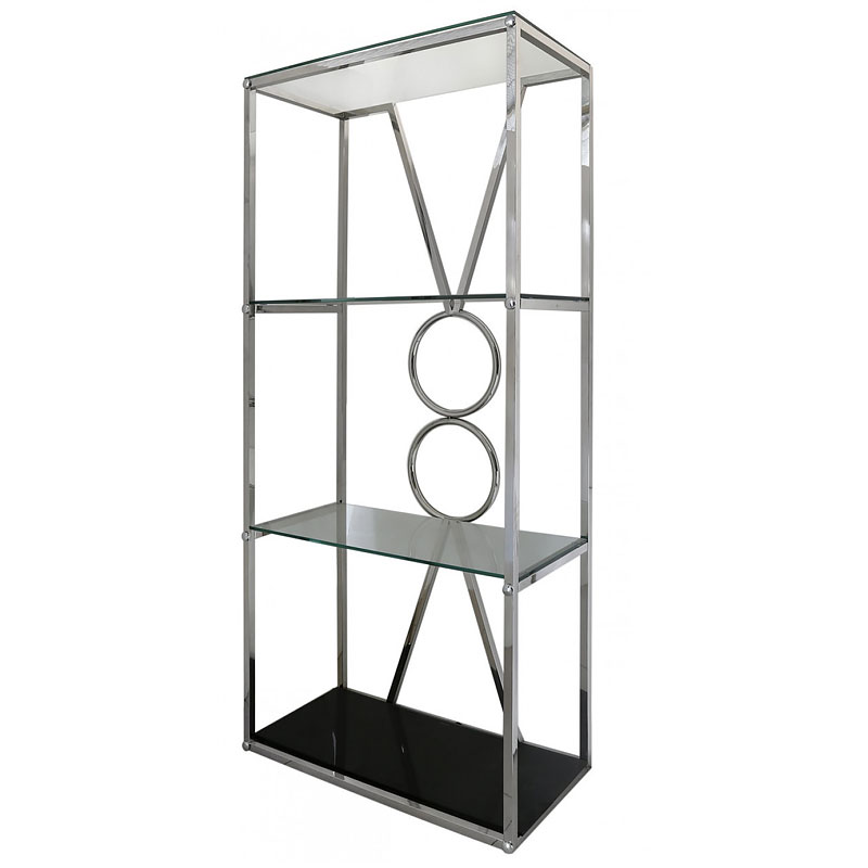 Magnus Chrome Clear Black Glass Showcase Display Cabinet Shelving