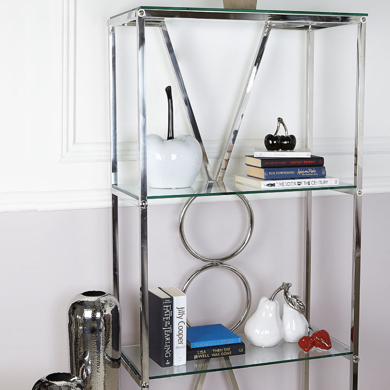 Magnus Chrome Clear Black Glass Showcase Display Shelving Unit