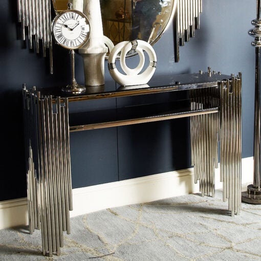 Remington Silver Premium Metal And Smoked Glass Console Table