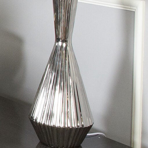 Silver Ceramic Hourglass Table Lamp With 16 Inch Glitter Drum Shade