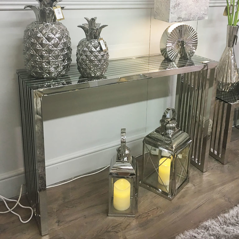 Sloane Chrome Console Table Hallway Table With Glossy Glass Top