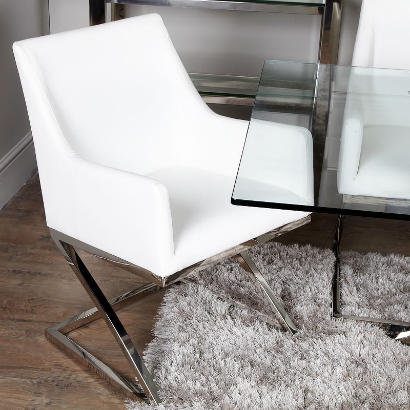 Set of 2 Debonaire White Faux Leather Dining Arm Chairs ...