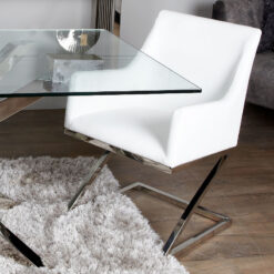 Debonaire White Faux Leather Dining Arm Chair