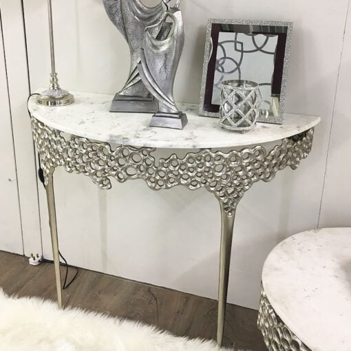 Augusta Silver Metal And Marble Console Table Dressing Table