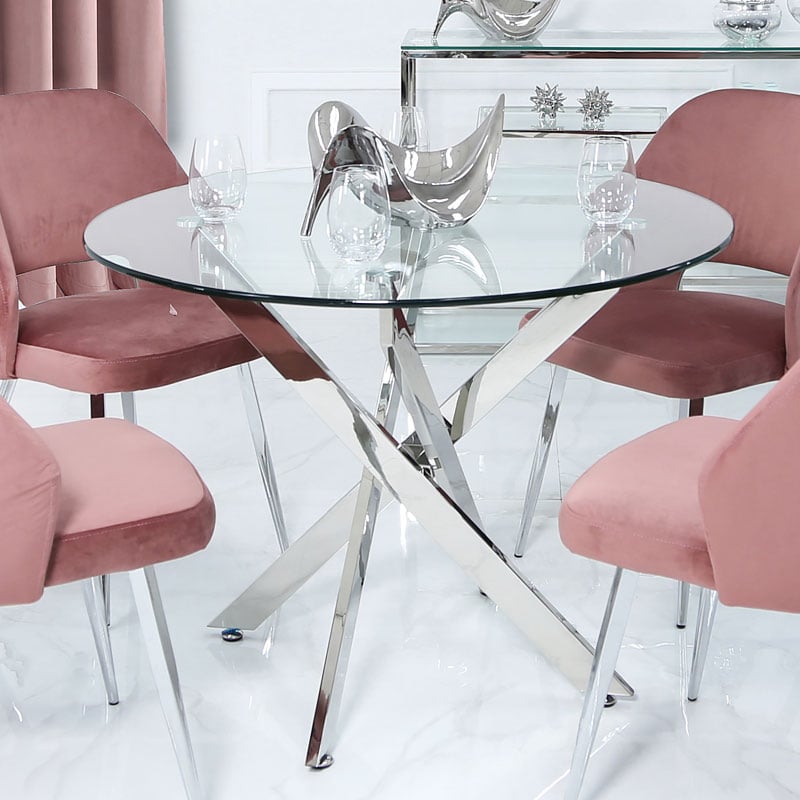Aurelia Chrome And Glass Round Medium, Round Glass Dining Table And Chairs Uk
