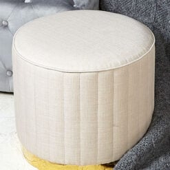 Beige Round Stool With Ribbed Sides And Gold Metal Base
