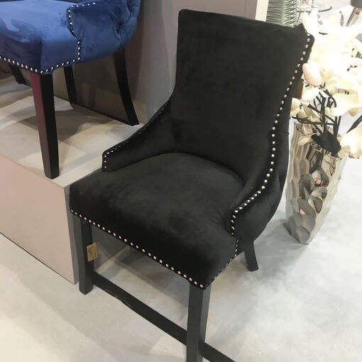 Set Of 2 Black on Black Chrome Stud Tufted Back Dining Chairs