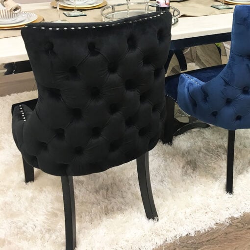 Set Of 2 Black on Black Chrome Stud Tufted Back Dining Chairs