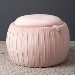 Blush Pink Round Velvet Storage Stool In Plush Fabric