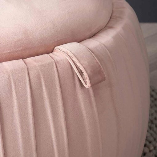 Large Blush Pink Round Velvet Storage Stool In Plush Fabric