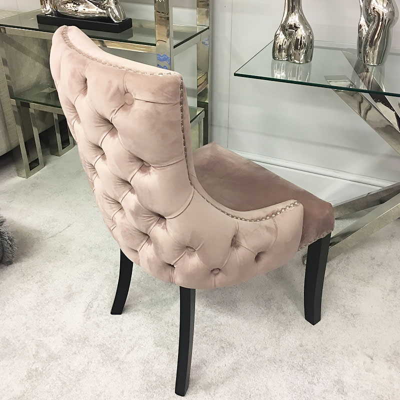 Blush Pink Tufted Back Dining Chair, Pink Faux Leather Dining Room Chairs