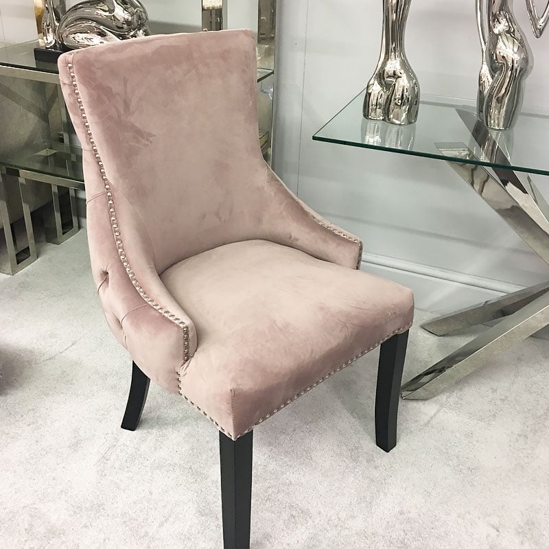Blush Pink Tufted Back Dining Chair, Pink Leather Dining Room Chairs