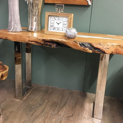 Celeste Acacia Wood Console Table With Aluminium Infill