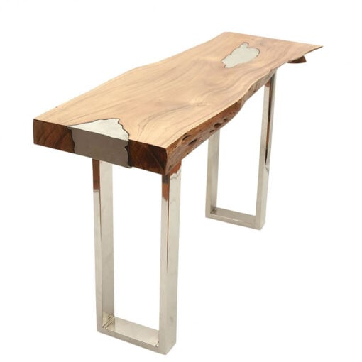 Celeste Acacia Wood Console Table With Aluminium Infill